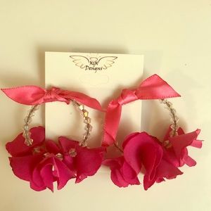 Hot Pink Fabric Hoop Earrings